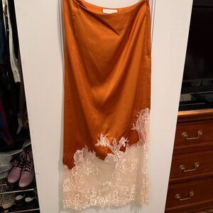Topshop Silk-Like Orange/Cream Skirt